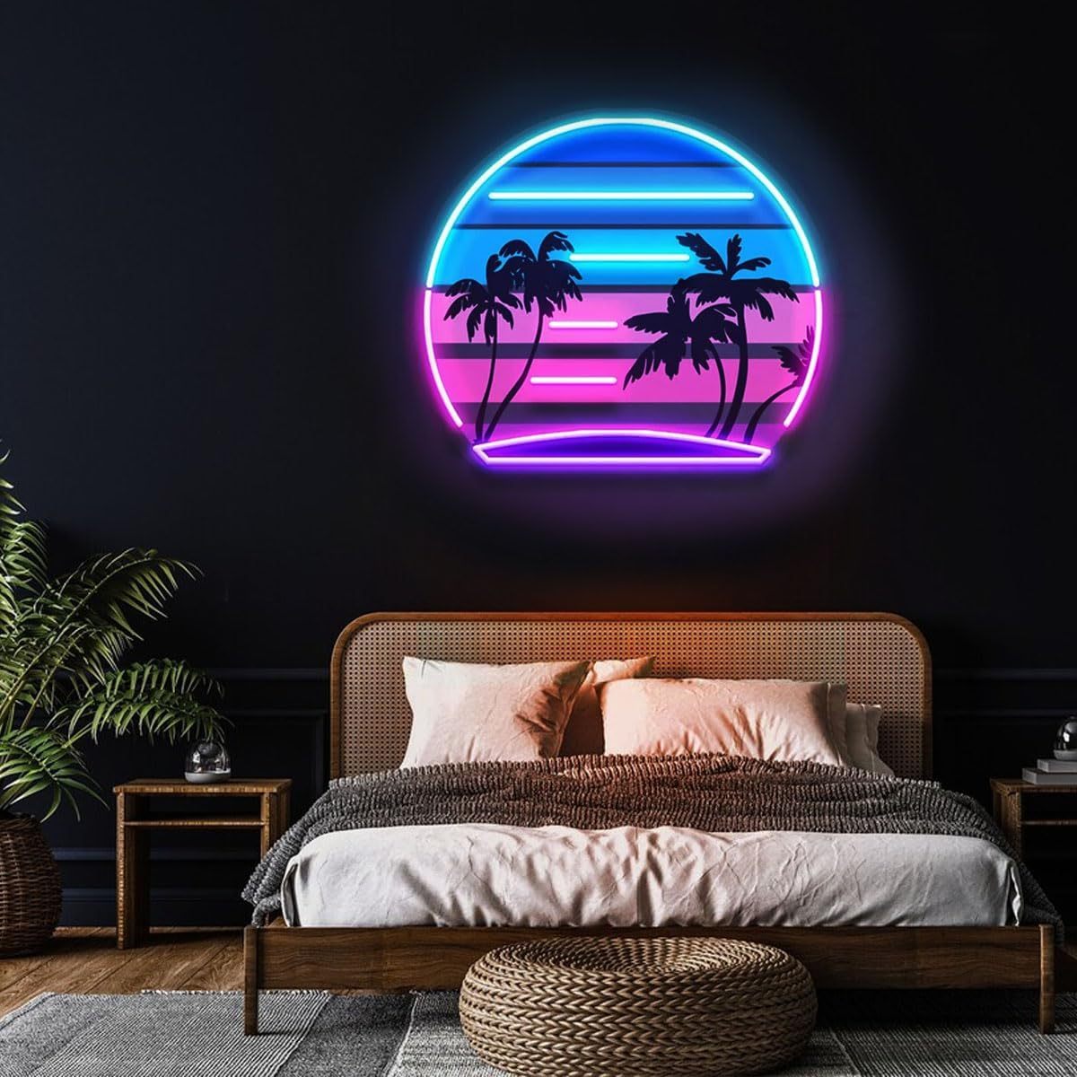 Wall Decor Lighting Tree - Неоновая LED-вывеска «Тропическая пальма на закате»